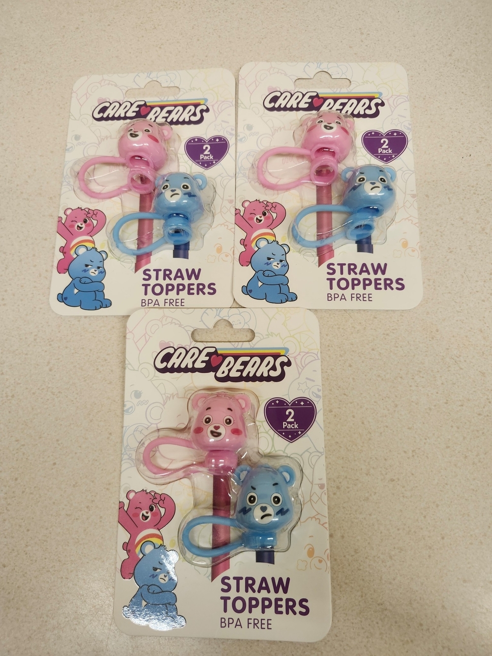 Care Bears Pink and Blue Straw Toppers - 2 Pack